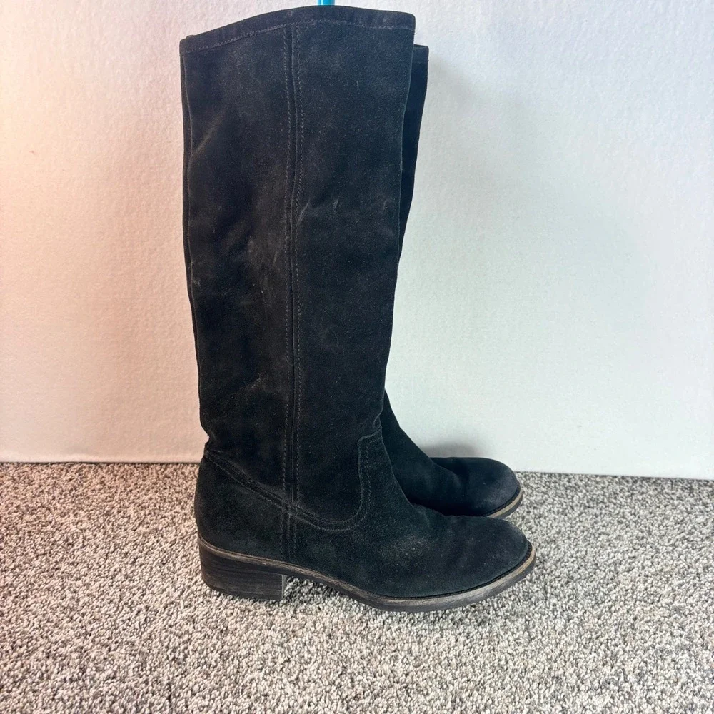 Franco Sarto A-Track Black Suede Tall Pull On Boots Leather Upper Size 8M